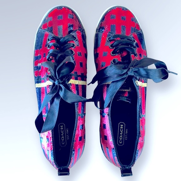 COACH WOMENS PLAID SHOES SNEAKERS WILLA TARTAN SEQUINS SZ 8.5 - Picture 5 of 14